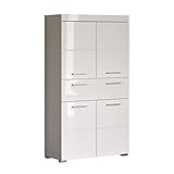 trendteam smart living Badezimmer Hochschrank Schrank Amanda, 31x 73 x 130cm in Weiß / Weiß Hochglanz mit Schubkasten und viel Stauraum