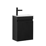 GOOM Waschtisch LUGIS 40 cm Gäste-WC Möbel Vormontiert Waschbecken mit Unterschrank mit Mineralguss Waschbecken mit Lotus-Effekt (Matt Schwarz)