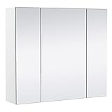 Yaheetech Spiegelschrank Badezimmerschrank mit 3 Spielgeltüren Aufbewahrungsschrank Wandschrank Medizinschrank Hängeschrank für Badezimmer 70,5 × 15 × 60,5 cm Weiß