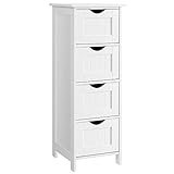 VASAGLE Badezimmerschrank, Badschrank, Beistellschrank mit 4 Schubladen, 30 x 30 x 82 cm, für Badezimmer, Wohnzimmer, Esszimmer, Küche, modern, weiß LHC40W