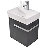 BERNSTEIN Waschbecken mit Unterschrank Kleines Badmöbel-Set Compact 500 in Anthrazit matt Waschtisch mit Schrank Gästebad Gäse-WC mit Schublade und seitlichem Ablagefach Mit Ablaufgarnitur