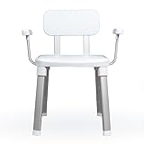 Weinberger Badstuhl Duschhocker mit Rückenlehne und Armlehnen | Höhenverstellbar | Anti-Rutsch | Belastbar bis 150 kg | Moderne Badezimmer Sitzhilfe für Senioren | Modell 43907 | Weiß
