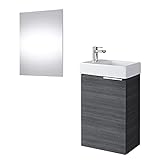 Planetmöbel Waschtischunterschrank mit Spiegel Badmöbel Set 40cm für Badezimmer Gäste WC Anthrazit