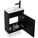 GOOM 40cm Waschtisch mit Unterschrank, Gäste WC Waschbecken mit Unterschrank und Einzeltür mit unsichtbarem Griff, Badezimmermöbel für kleine Bäder, Badmöbelset mit Waschtisch und Unterschrank Mini