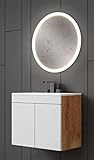 Furnix Badezimmer Badmöbel Set 3-teilig PANTHEO Bad Möbel - modernes Badezimmermöbel inkl. Unterschrank, Waschbecken, LED Spiegel - Farbe wotan/weiß