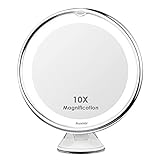 Auxmir Makeup Mirror with Lights 10X Magnifying Mirror with Suction Cup and 2 Brightness Levels, Light up Mirror 7.87' Practical for Home and Holidays, White
