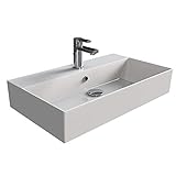 Aqua Bagno | Eckiges Design Waschbecken, hochwertige weiße Keramik, genormte Anschlüsse, Badezimmer | 700 mm x 420 mm