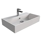 Aqua Bagno | Eckiges Design Waschbecken, hochwertige weiße Keramik, genormte Anschlüsse, Badezimmer | 700 mm x 420 mm