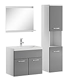 Badezimmer Badmöbel Set Montreal 60cm Waschbecken Hochglanz Grau Fronten - Unterschrank Hochschrank Waschtisch Möbel