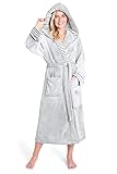 CityComfort Bademantel Damen Flauschig, Morgenmantel Damen, Fleece Bademäntel für Damen (Zwei Ton Grau, M)