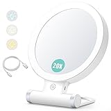 B Beauty Planet Vergrößerungsspiegel mit Licht, 20-fache/1-fach Doppelseitige Tischspiegel, Reisen Kosmetik Spiegel mit Beleuchtung