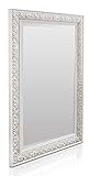 Shabby Chic Wandspiegel - 90 x 60 cm - Großer französischer Spiegel im Vintage Stil - Antik Weiß und Silber