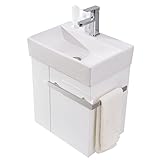 BERNSTEIN Waschbecken mit Unterschrank Kleines Badmöbel-Set Compact 500 in Weiss matt Waschtisch mit Schrank Gästebad Gäse-WC mit Schublade und seitlichem Ablagefach