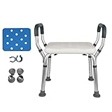 Aluminium Duschhocker für Senioren Duschstuhl mit Griff, Anti-Rutsch Dusch-Badhocker, Badsitz Duschbank mit Dusche Halterung, 6 Positionen Höhenverstellbar, Hilfsmittel für Bad & WC