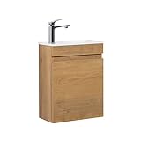 GOOM Waschtisch LUGIS 40 cm Gäste-WC Möbel Vormontiert Waschbecken mit Unterschrank mit Mineralguss Waschbecken mit Lotus-Effekt (Eiche)