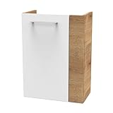 FACKELMANN SBC Gäste-WC Waschtischunterschrank – Waschtischunterschrank in Weiß mit Holz Braun – Waschbeckenunterschrank schmal – Türanschlag Links – 45 cm breit