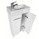 Badmöbel Waschbeckenunterschrank Badset Türen Keramik 40cm WC Gäste Klein Waschtisch mit Unterschrank (Weiß)