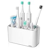 CORNERIA Zahnbürstenhalter - Badezimmer an der Wand befestigter Zahnbürstenbehälter - Zahnpastaständer (4 Zahnbürstenfächer + 6 elektrische Zahnbürstenköpfe) (weiß)