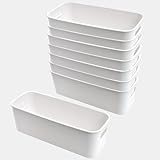 LEAZZLE 8 Stück Aufbewahrungsbox Kunststoff Aufbewahrungskorb mit Griffen Küchenschrank Organizer Box Körbe Aufbewahrung Kunststoffbox für Küche Badezimmer Regal Kunststoffbox (Weiß)