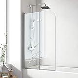 EMKE Duschabtrennung Badewanne 110x140 cm, Badewanne Duschwand für Badewanne 2-teilig Faltbar, Duschtrennwand für Badewanne Badewannenaufsatz 6mm Sicherheitsglas NANO Beschichtung 180° Faltwand