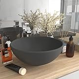 WREWING Waschbecken - Badezimmer Badmöbel Set- Unterschrank Schrank Waschbecken Waschtisch für das Badezimmer und Gäste-WC - Luxus-Waschbecken Rund Matt Dunkelgrau 32,5x14 cm Keramik