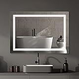 SaniteModar LED Badspiegel 60x80cm, Badezimmerspiegel mit Beleuchtung Beschlagfrei, Wandspiegel mit Touchschalter