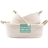 Gadgy Aufbewahrungskorb 3er Set - Korb Aufbewahrung Kinder - Bad Organizer - Korb geflochten aus Baumwolle - Körbe Aufbewahrung Organisation weiß/creme