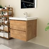 GOOM Waschtisch AVA 60 cm Eiche Waschbecken mit Unterschrank (B) 60 x (H) 50 x 48 (T) 2 Soft-Closing Schubladen Badmöbel hängend