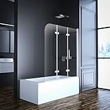 Goezes Duschwand für Badewanne 130x140cm 3-teilig faltbar Duschwand Badewannenaufsatz Duschtrennwand Duschabtrennung mit 6mm Nano Glas