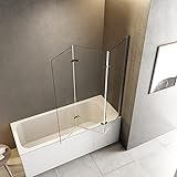 Meykoers Duschwand für Badewanne 130x140cm Duschwand Glas, 3-teilig Duschwand Badewannenaufsatz, Duschabtrennung Badewanne mit 6mm Nano Easy Clean Glas