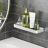 Dr.Jimmy Duschregal Ohne Bohren, Selbstklebende Duschablage, Badezimmerablage Organizer, Badregal Rostfreie Aluminium und Hartglas Duschkorb für Badezimmer, Küche und Balkon, Silber 25cm Matte Finish