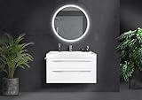 Intarbad ~ Design Badmöbel 100 cm Waschtisch mit Unterschrank und LED Lichtspiegel Grau Hochglanz Lack IB2156