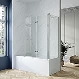 Duschwand Duschtrennwand Duschabtrennung für Badewanne Ecke faltbar 120x75x140 cm mit Seitenwand Badewannenaufsatz Faltwand mit Hebe-Senkmechanismus Verstellbereich 5 mm Nano ESG Sicherheitsglas