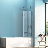 Duschwand für Badewanne, Badewannenaufsatz 100x140cm Faltwand für Badewanne, Duschabtrennung faltbar aus 6mm ESG