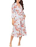 UNibelle Damen Bademantal Baumwolle morgenmantel lang leicht Kimono maxi Dünn Saunamantel weich Robe Tasche Frauen Hausmantel Muster-4 XXL