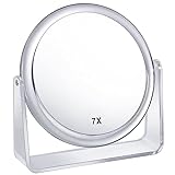 20cm Kosmetikspiegel 1X/7X Vergrößerung Doppelseitiger Schminkspiegel 360°Drehbar Tischspiegel für Make Up Abnehmbarer Reisespiegel für Schminken Gesichtspflege und Rasieren