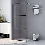 Duschwand für Begehbare Duschen ESG-Klarglas Schwarz 100x195 cm, LAPOOH Duschrückwand, Duschabtrennung, Glaswand Dusche, Duschglaswand, Duschtrennwand - AT