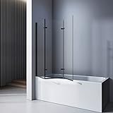 Meykoers Duschwand für Badewanne schwarz 120x140cm, 3-teilig faltbar Duschwand Badewannenaufsatz, Duschabtrennung Badewanne mit 6mm Nano Easy Clean Glas