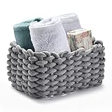 QSIDE Aufbewahrungskorb Baumwolle - 25x17x13 cm - Grau - Badezimmer Organizer - Für Wickelauflage - Körbchen für Kallax Einsatz - Klopapier Aufbewahrung - Aufbewahrungskorb geflochten - Flechtkorb