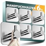Menz Handtuchhalter ohne Bohren SET 4 + 2 - Edelstahl Haken selbstklebend, stilvolle Wandhaken klassisch-funktional - Starke Klebehaken als Handtuchhaken Bad aus Edelstahl