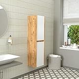 ROOMART • Hochschrank • Badezimmermöbel Set • Atlantic • 4 Teilig Badezimmerschrank • 100 cm Unterschrank mit Keramikwaschbecken • Spiegelschrank • Hochscrank (Weiß Eiche, Hochschrank)