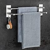 JS Handtuchhalter ohne Bohren Bad Handtuchstange Edelstahl Gebürstet Selbstklebend Badetuchhalter Doppelt mit 2 Handtuchhaken Wandmontage für Badezimmer Küche
