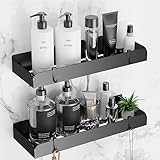 pickpiff 2 Stück Duschablage Ohne Bohren Duschregal Badregal Wandregal Badezimmer Regal Ablage Dusche Duschkorb Badezimmer Organizer Shower Shelf Regal für Bad und Küche, Metall Edelstahl, Schwarz