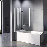 WOWINNE Duschwand für Badewanne 100x140cm Badewannenaufsatz Duschwand 2-teilig Faltbar Duschabtrennung Badewanne mit 5mm NANO ESG-Glas