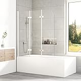 WOWINNE Duschwand für Badewanne 120 x 140cm Badewannenaufsatz Duschwand 3-teilig Faltbar Duschabtrennung Badewanne 6 mm ESG-Sicherheitsglas