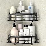 STEUGO Eckregal Dusche ohne Bohren, Schwarz Schampoohalterung Dusche ohne Bohren, Badezimmer Dusche Aufbewahrung Mit 4 Häkchen, 2 Stück, Edelstahl