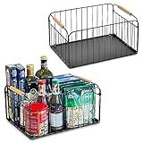Faltbarer Drahtkorb mit Bambusgriffen [2 Set], Küchenarbeitsplatten-Organizer, Speisekammer, Schrank, Aufbewahrung, Organizer, Badezimmer-Wäsche-Aufbewahrung, Organizer, Arbeitsplatten-Organizer für