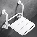 Duschklappsitz für Wandmontage, Duschsitz Klappbar mit Armlehnen, Duschstuhl Duschhocker Hohenverstellbar, bis 160KG Duschhocker für Senioren und Behinderte, Platzsparend, Weiß
