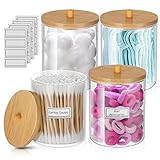 4 Stück Qtip Halter, Wattepadspender, Wattestäbchen Behälter Spender Wattepads Apothekergläser mit Deckel, Watteball-Halter Qtip Spender Wattepads Aufbewahrung Badezimmer Organizer für Zahnseide