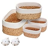 Aufbewahrungskorb Körbe aufbewahrung 4er korb geflochten Set aus Wasserhyazinthe und Baumwolle,Badezimmer Aufbewahrung bad Ordnungsbox Organizer Für dekoratives Küche Aufbewahrungsbad,Schlafzimmer